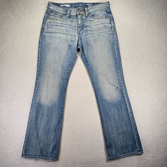 Express Rocco Jeans Mens 32x32 Slim Fit Low Rise Bootcut Y2K Distressed (33x32) - Picture 1 of 15